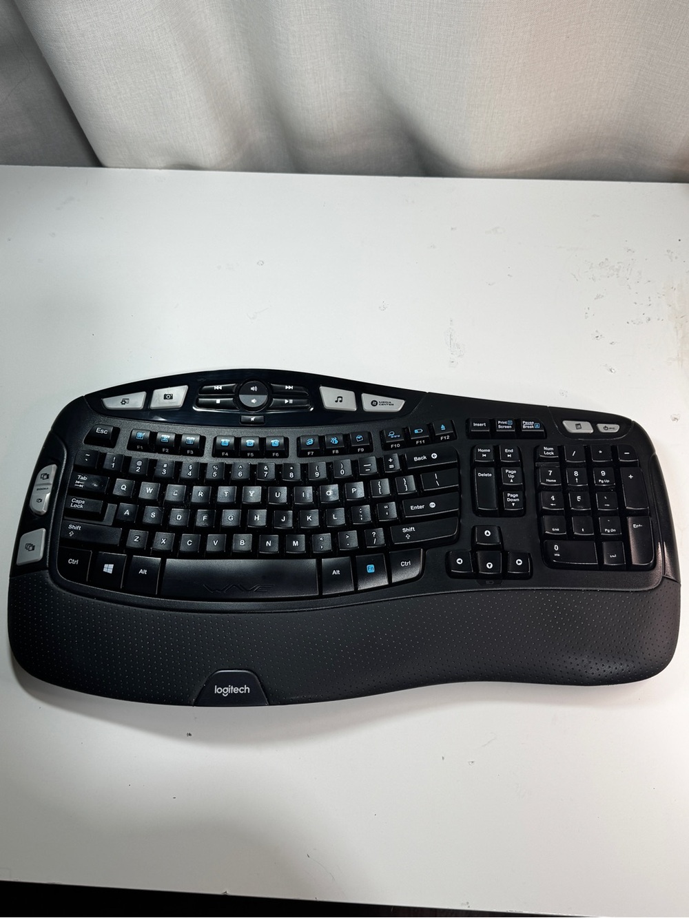 Logitech K350 Wave Wireless Ergonomic Keyboard Black Dongle USB Tested Works
